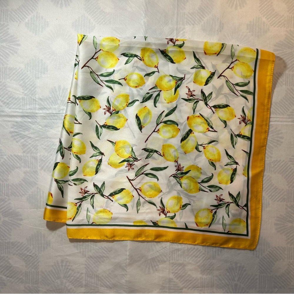 Lemon Print Silk Scarf 70 x 70 cm. Silky Touch for Neck or Bag - Picture 3 of 5